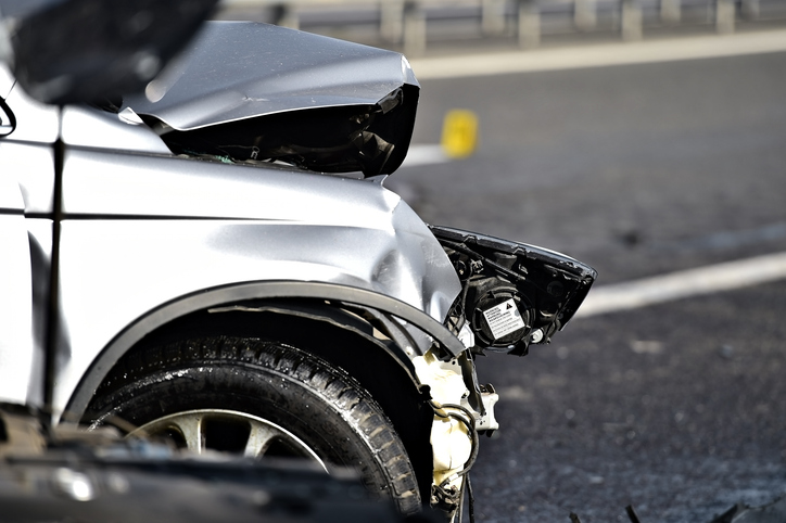 car extensively damaged after a motor vehicle crash - San Luis Obispo car accident lawyer